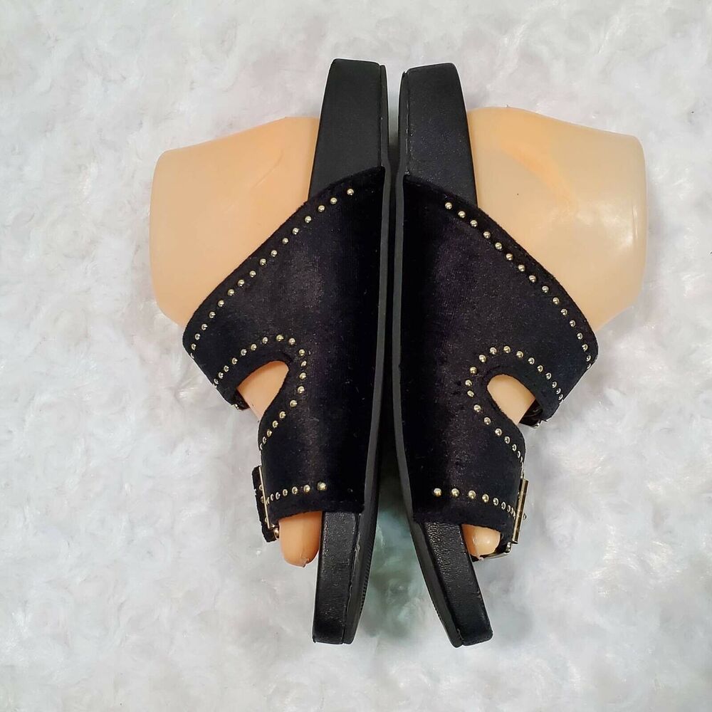 A New Day Womens 5 Footbed Sandals Black Velvet Gold Studs Double Strap Slip On - Picture 5 of 12